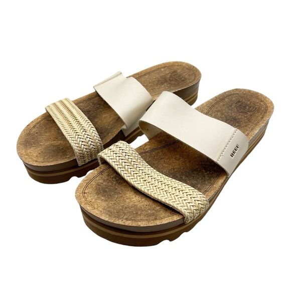 Reef Womens Cushion Vista Hi Ivory Faux Leather Wedge Slide Sandals Size 10 - Picture 3 of 6